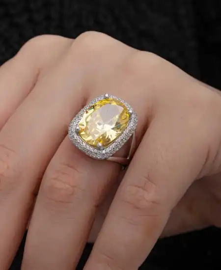 Gümüş Sitrin Taşlı Kare Kadın Yüzük