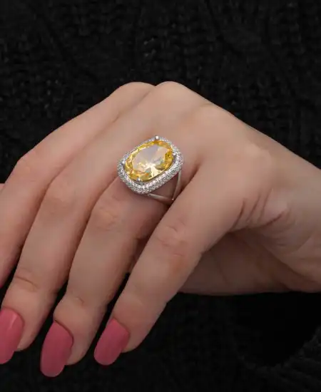 Gümüş Sitrin Taşlı Kare Kadın Yüzük