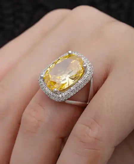 Gümüş Sitrin Taşlı Kare Kadın Yüzük