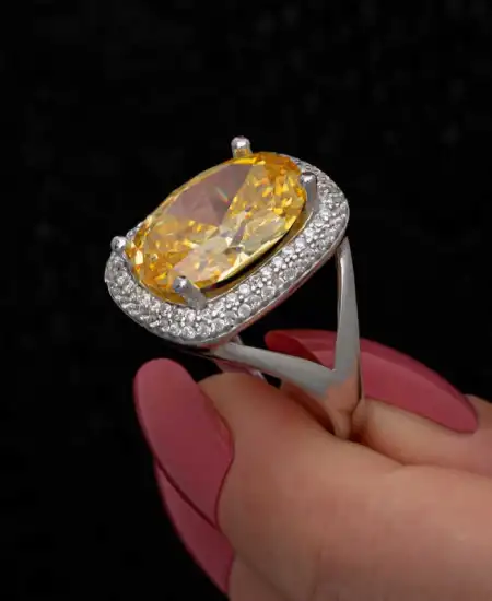 Gümüş Sitrin Taşlı Kare Kadın Yüzük