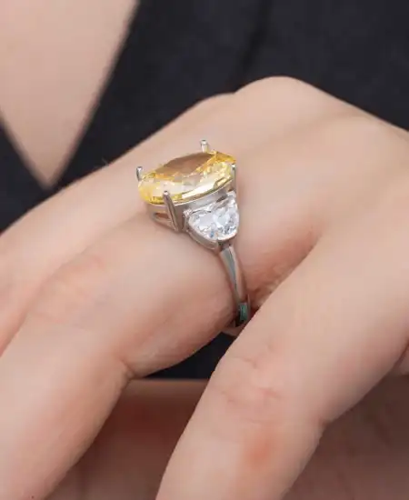 Gümüş Sitrin Zirkon Taşlı Kadın Yüzük