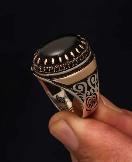 Gümüş Siyah Oniks Taşlı Erkek Yüzük