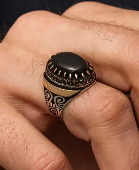 Gümüş Siyah Oniks Taşlı Erkek Yüzük