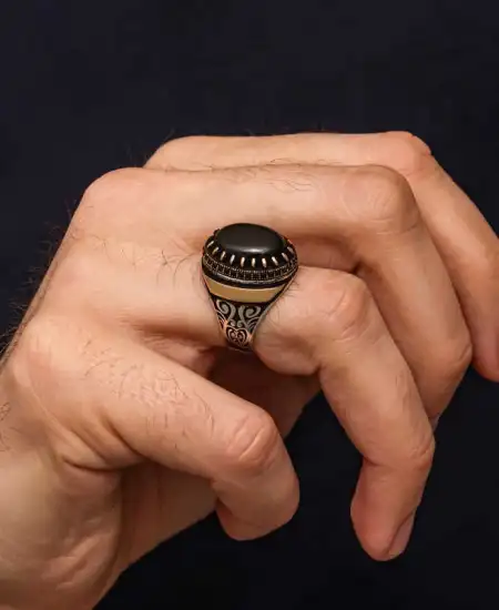 Gümüş Siyah Oniks Taşlı Erkek Yüzük