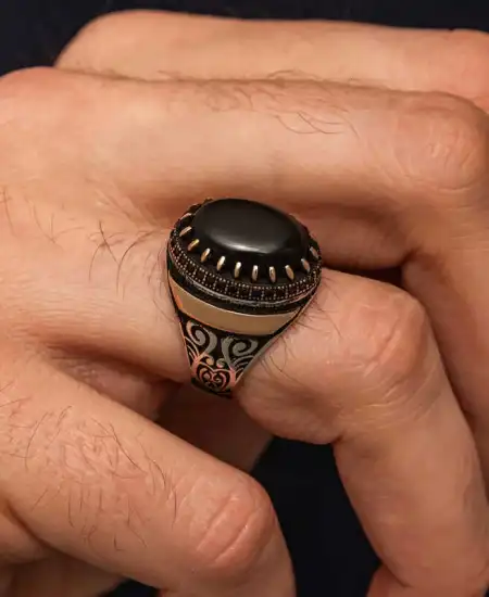 Gümüş Siyah Oniks Taşlı Erkek Yüzük