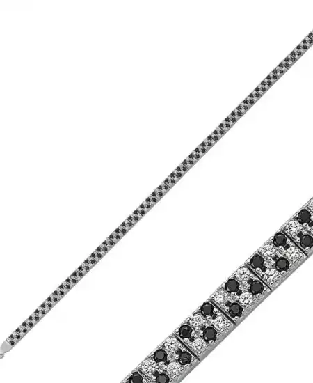 Gümüş Siyah Beyaz Taşlı Su Yolu Bayan Bileklik