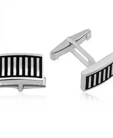 Gümüş Siyah Çizgili Kol Düğmesi