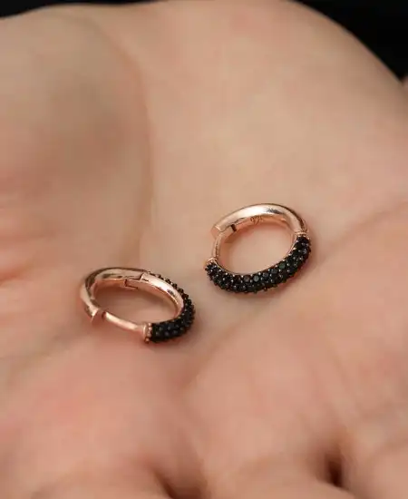 Gümüş Siyah Halka Küpe