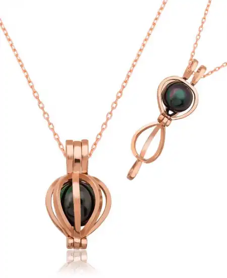 Gümüş Siyah İnci Bayan Kolye