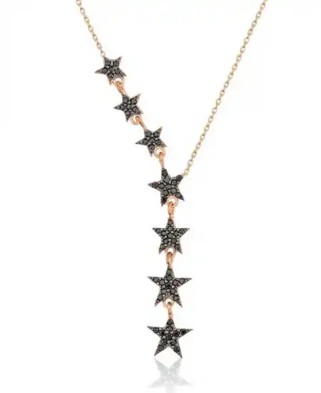 Gümüş Siyah Kayan Yıldızlar Bayan Kolye