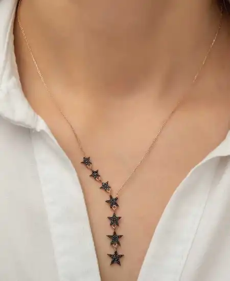 Gümüş Siyah Kayan Yıldızlar Bayan Kolye
