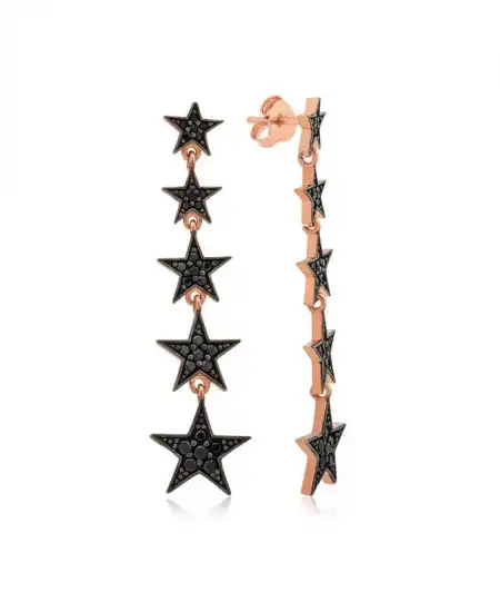 Gümüş Siyah Kayan Yıldızlar Küpe