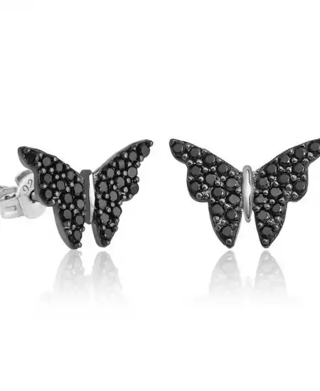 Gümüş Siyah Kelebek Küpe