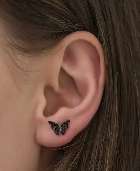 Gümüş Siyah Kelebek Küpe