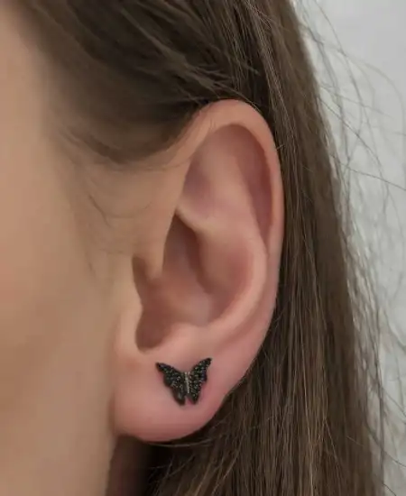 Gümüş Siyah Kelebek Küpe