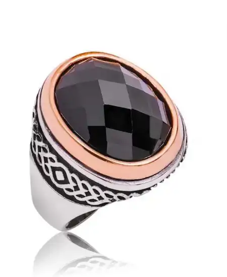 Gümüş Siyah Kesme Taşlı Erkek Yüzük