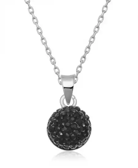 Gümüş Siyah Kristal Taşlı Kadın Kolye