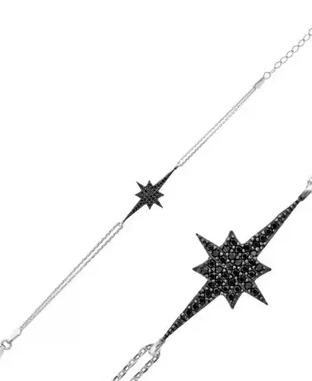 Gümüş Siyah Kutup Yıldızı Bayan Bileklik