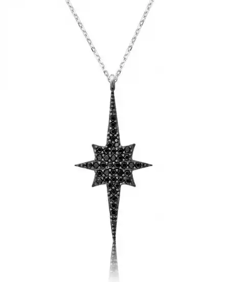 Gümüş Siyah Kutup Yıldızı Bayan Kolye