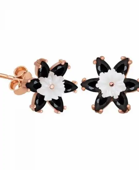 Gümüş Siyah Lotus Çiçeği Küpe