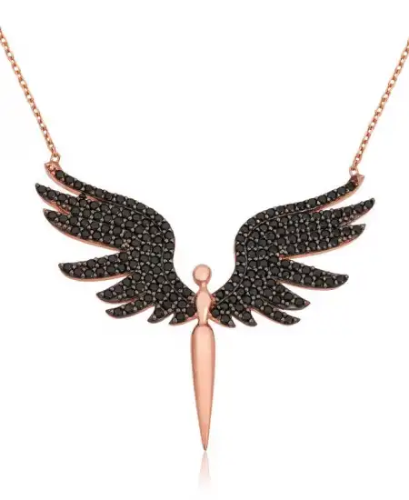 Gümüş Siyah Mikail Meleği Bayan Kolye