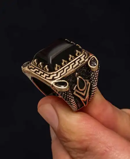 Gümüş Siyah Oniks Taşlı Erkek Yüzük
