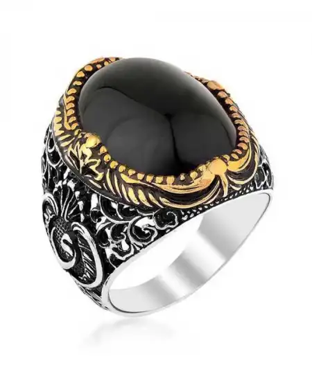 Gümüş Siyah Oniks Taşlı Erkek Yüzük