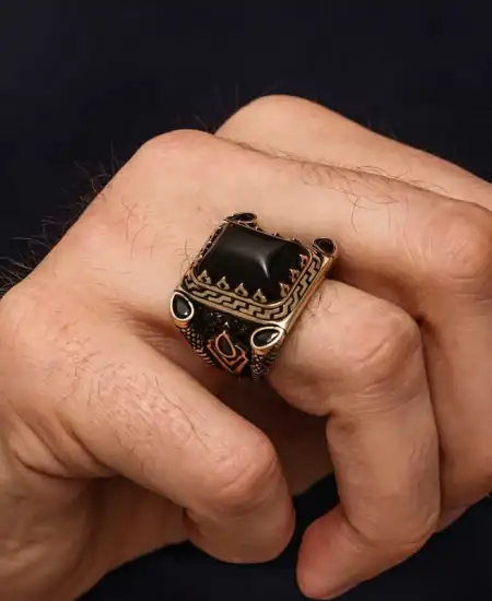 Gümüş Siyah Oniks Taşlı Erkek Yüzük