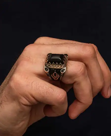 Gümüş Siyah Oniks Taşlı Erkek Yüzük