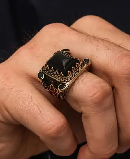 Gümüş Siyah Oniks Taşlı Erkek Yüzük