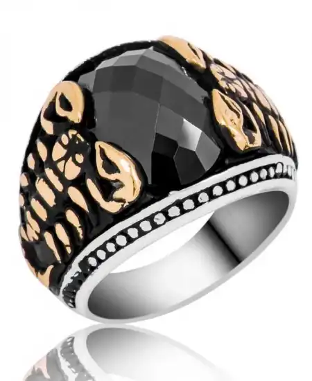 Gümüş Siyah Taşlı Akrep Erkek Yüzük