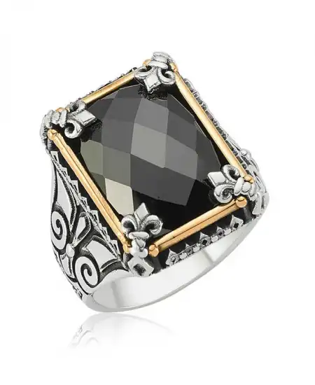Gümüş Siyah Taşlı Erkek Yüzük