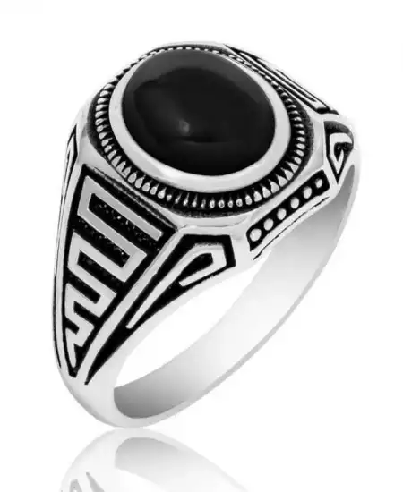 Gümüş Siyah Taşlı Erkek Yüzük