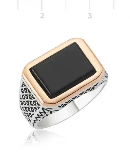 Gümüş Siyah Taşlı Erkek Yüzük