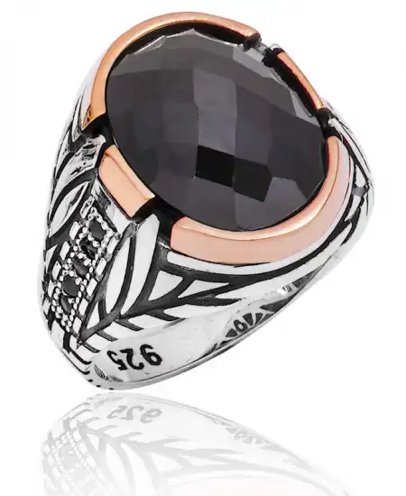 Gümüş Siyah Taşlı Erkek Yüzük