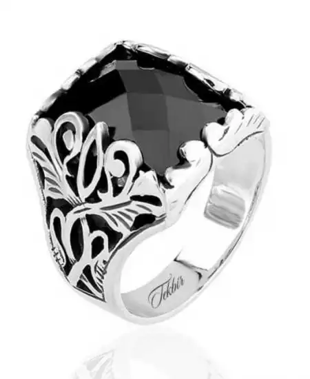 Gümüş Siyah Taşlı Erkek Yüzük