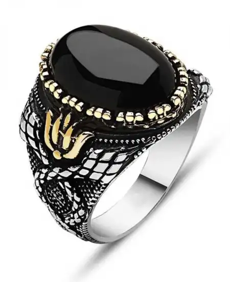 Gümüş Siyah Taşlı Erkek Yüzük