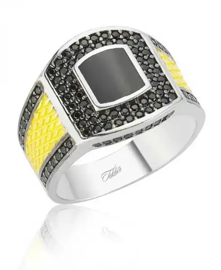 Gümüş Siyah Taşlı Erkek Yüzük