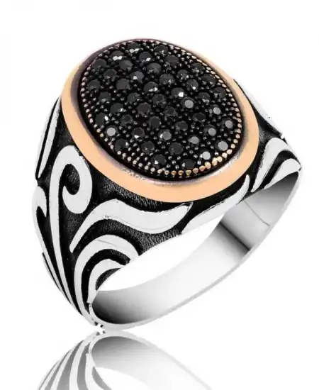 Gümüş Siyah Taşlı Erkek Yüzük