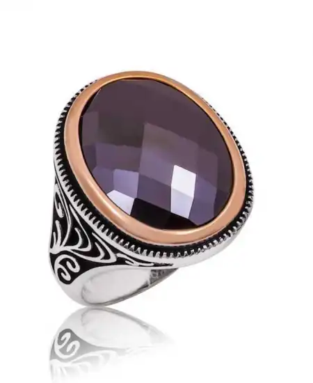 Gümüş Siyah Taşlı Erkek Yüzük