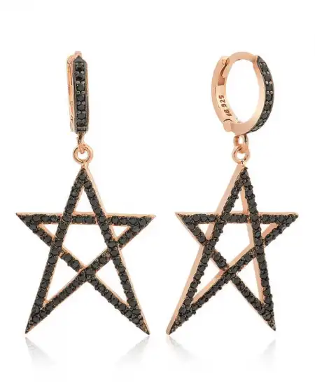 Gümüş Siyah Yıldız Bayan Küpe