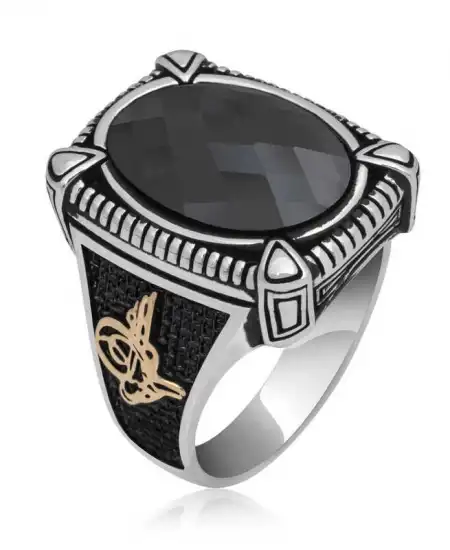 Gümüş Siyah Zirkon Taşlı Erkek Yüzük