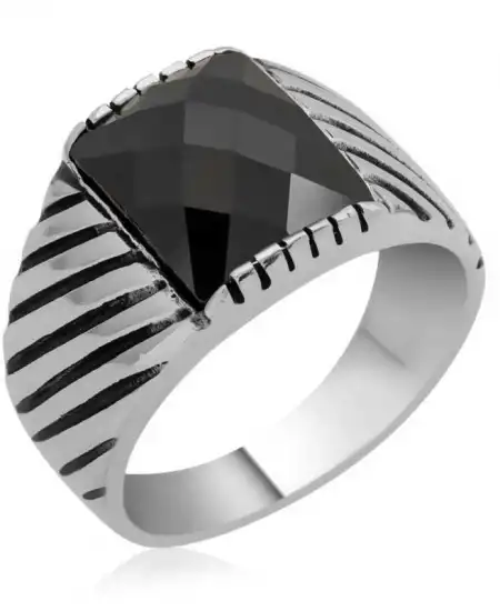 Gümüş Siyah Zirkon Taşlı Erkek Yüzük