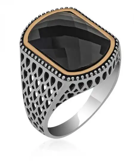 Gümüş Siyah Zirkon Taşlı Erkek Yüzük