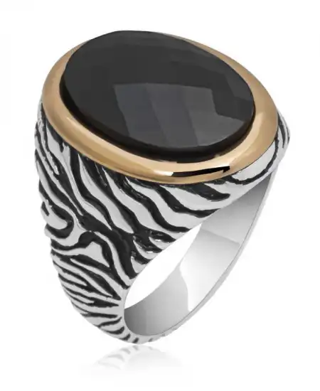 Gümüş Siyah Zirkon Taşlı Erkek Yüzük