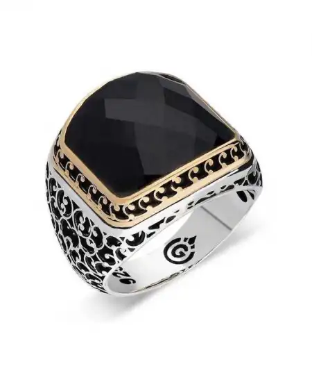 Gümüş Siyah Zirkon Taşlı Erkek Yüzük