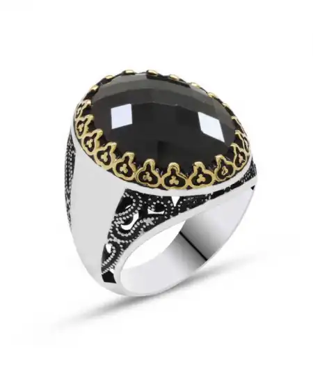 Gümüş Siyah Zirkon Taşlı Erkek Yüzük
