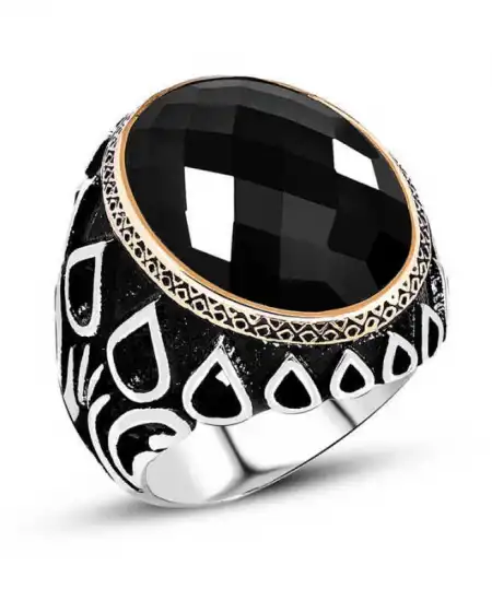 Gümüş Siyah Zirkon Taşlı Erkek Yüzük
