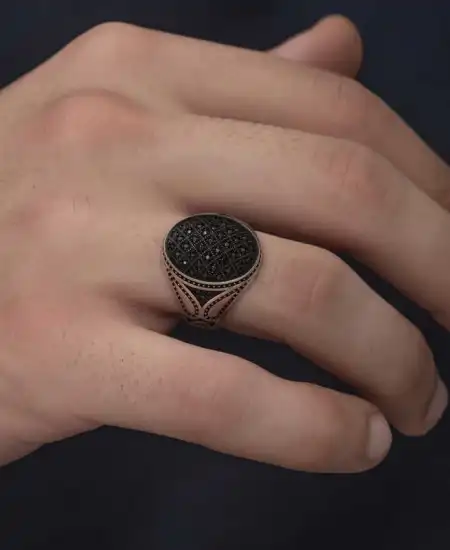 Gümüş Siyah Zirkon Taşlı Erkek Yüzük
