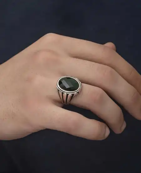 Gümüş Siyah Zirkon Taşlı Erkek Yüzük